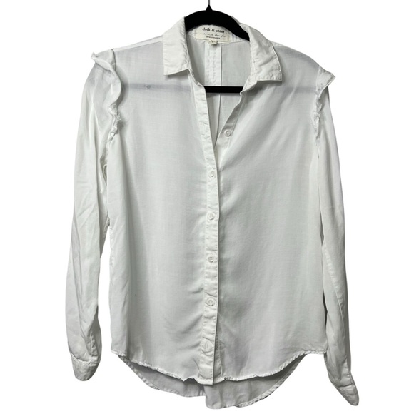 Anthropologie Cloth & Stone Ruffle Trim White Button Down Shirt Size S - Picture 5 of 6